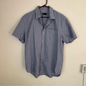 GAP Men's Navy and White Small Check Button-Down Shirt
